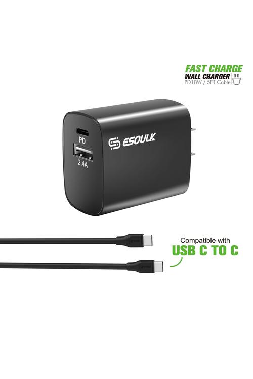 Esoulk Combo 18W Wall Charger PD & USB with 5FT C to C Cable-EC10P-CC